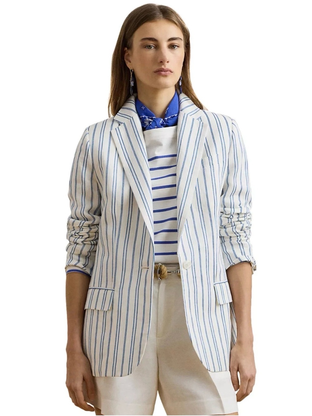 NWT Ralph Lauren Blue & White Striped Linen-Blend Blazer